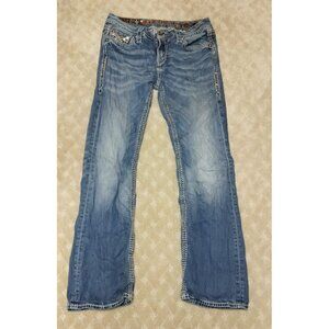 Rock Revival Women's 29x28 Kai Easy Boot Cut Jeans Blue Embellished Flap Pocket